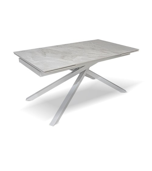 Tavolo allungabile Nefti con top in ceramica colore grigio chiaro italiano lucido con gambe argento