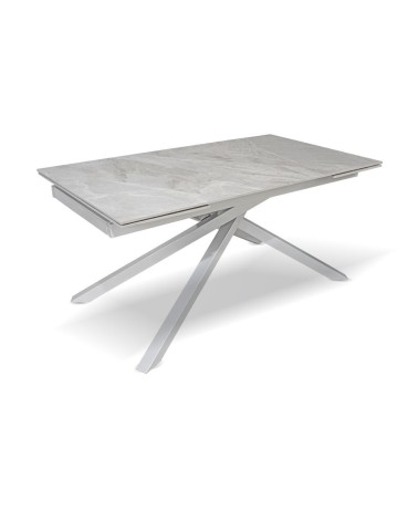 Tavolo allungabile Nefti con top in ceramica colore grigio chiaro italiano lucido con gambe argento