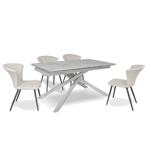 Tavolo allungabile Nefti con top in ceramica colore grigio chiaro italiano lucido con gambe argento