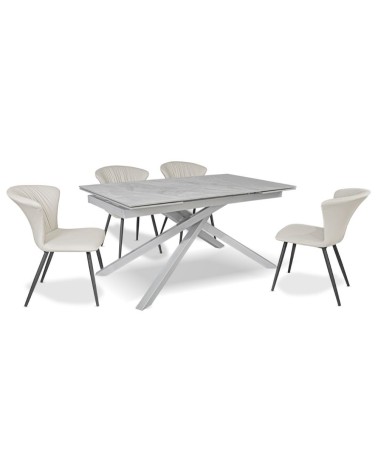 Tavolo allungabile Nefti con top in ceramica colore grigio chiaro italiano lucido con gambe argento