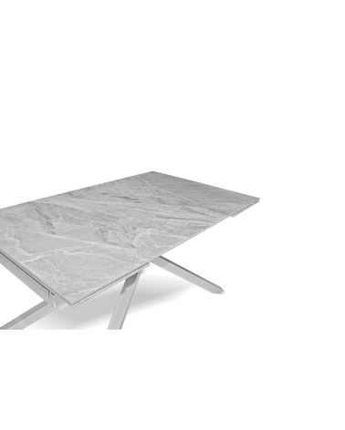 Tavolo allungabile Nefti con top in ceramica colore grigio chiaro italiano lucido con gambe argento