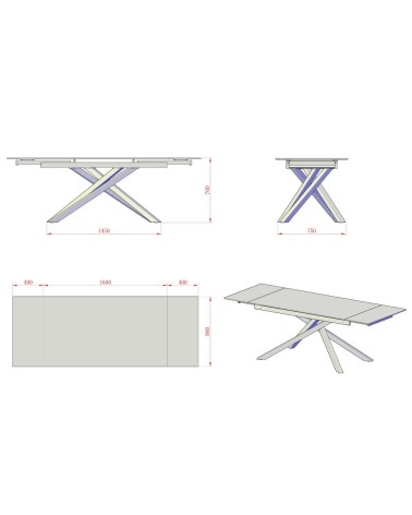 Tavolo allungabile Nefti con top in ceramica colore grigio chiaro italiano lucido con gambe argento