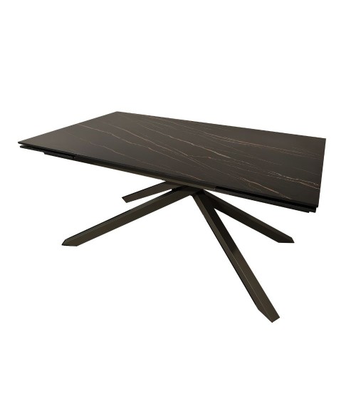 Tavolo allungabile Nefti con top in ceramica colore nero-oro opaco con gambe grigie