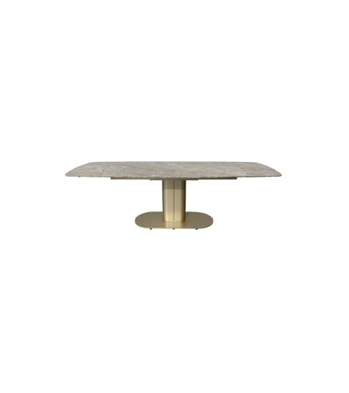 Tavolo allungabile Vesta con top in ceramica colore marrone atene lucido e gambe dorate