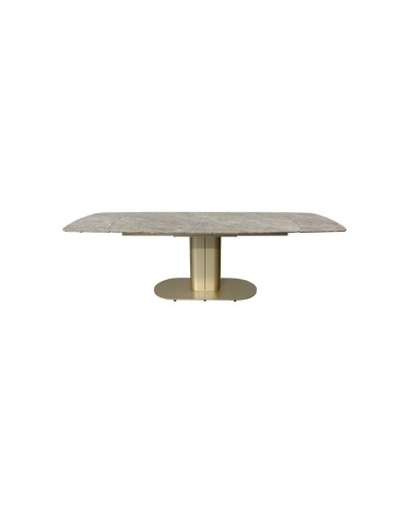 Tavolo allungabile Vesta con top in ceramica colore marrone atene lucido e gambe dorate