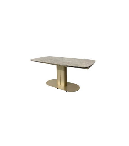Tavolo allungabile Vesta con top in ceramica colore marrone atene lucido e gambe dorate
