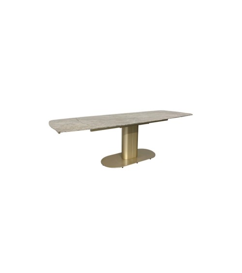 Tavolo allungabile Vesta con top in ceramica colore marrone atene lucido e gambe dorate
