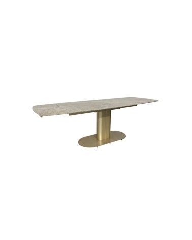 Tavolo allungabile Vesta con top in ceramica colore marrone atene lucido e gambe dorate