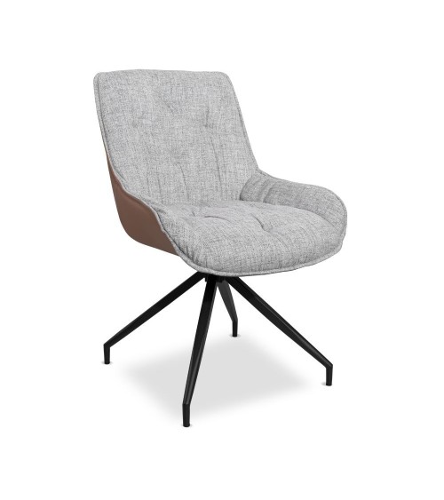Sedia da pranzo Agora grigio chiaro con schienale in ecopelle aragosta e gambe nere con base fissa set 2 pezzi