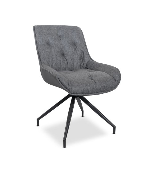 Sedia da pranzo Agora colore grigio con schienale in ecopelle grigio scuro e gambe nere con base fissa set 2 pezzi