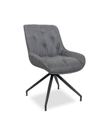 Sedia da pranzo Agora colore grigio con schienale in ecopelle grigio scuro e gambe nere con base fissa set 2 pezzi