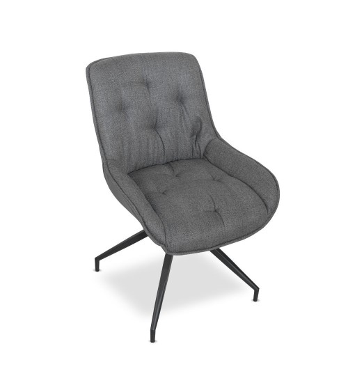 Sedia da pranzo Agora colore grigio con schienale in ecopelle grigio scuro e gambe nere con base fissa set 2 pezzi