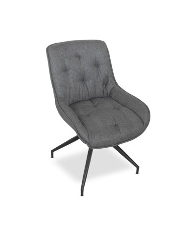 Sedia da pranzo Agora colore grigio con schienale in ecopelle grigio scuro e gambe nere con base fissa set 2 pezzi