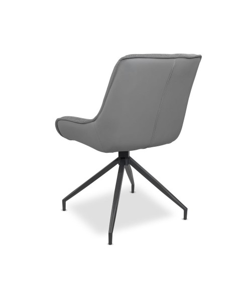 Sedia da pranzo Agora colore grigio con schienale in ecopelle grigio scuro e gambe nere con base fissa set 2 pezzi