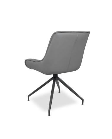 Sedia da pranzo Agora colore grigio con schienale in ecopelle grigio scuro e gambe nere con base fissa set 2 pezzi