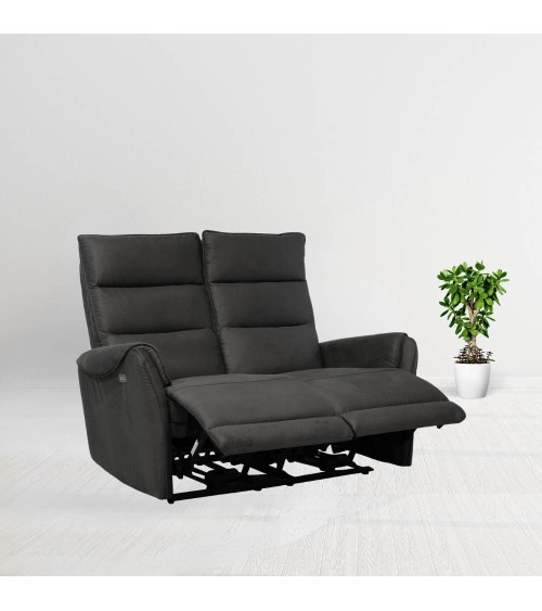 Divano 2 posti Thun 2 recliner elettrici effetto nabuk grigio D120