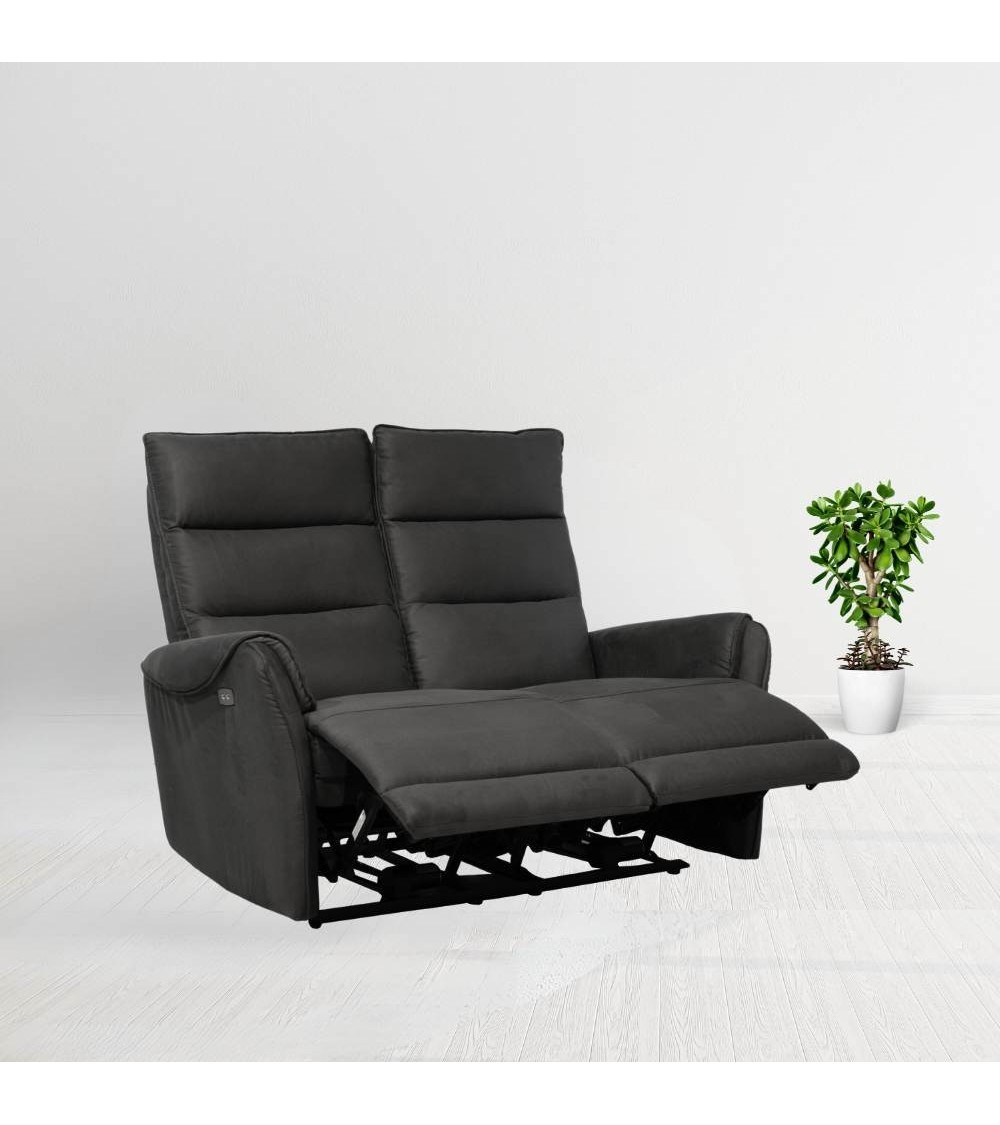 Divano 2 posti Thun 2 recliner elettrici effetto nabuk grigio D120