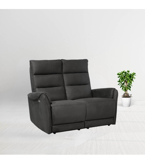 Divano 2 posti Thun 2 recliner elettrici effetto nabuk grigio D120