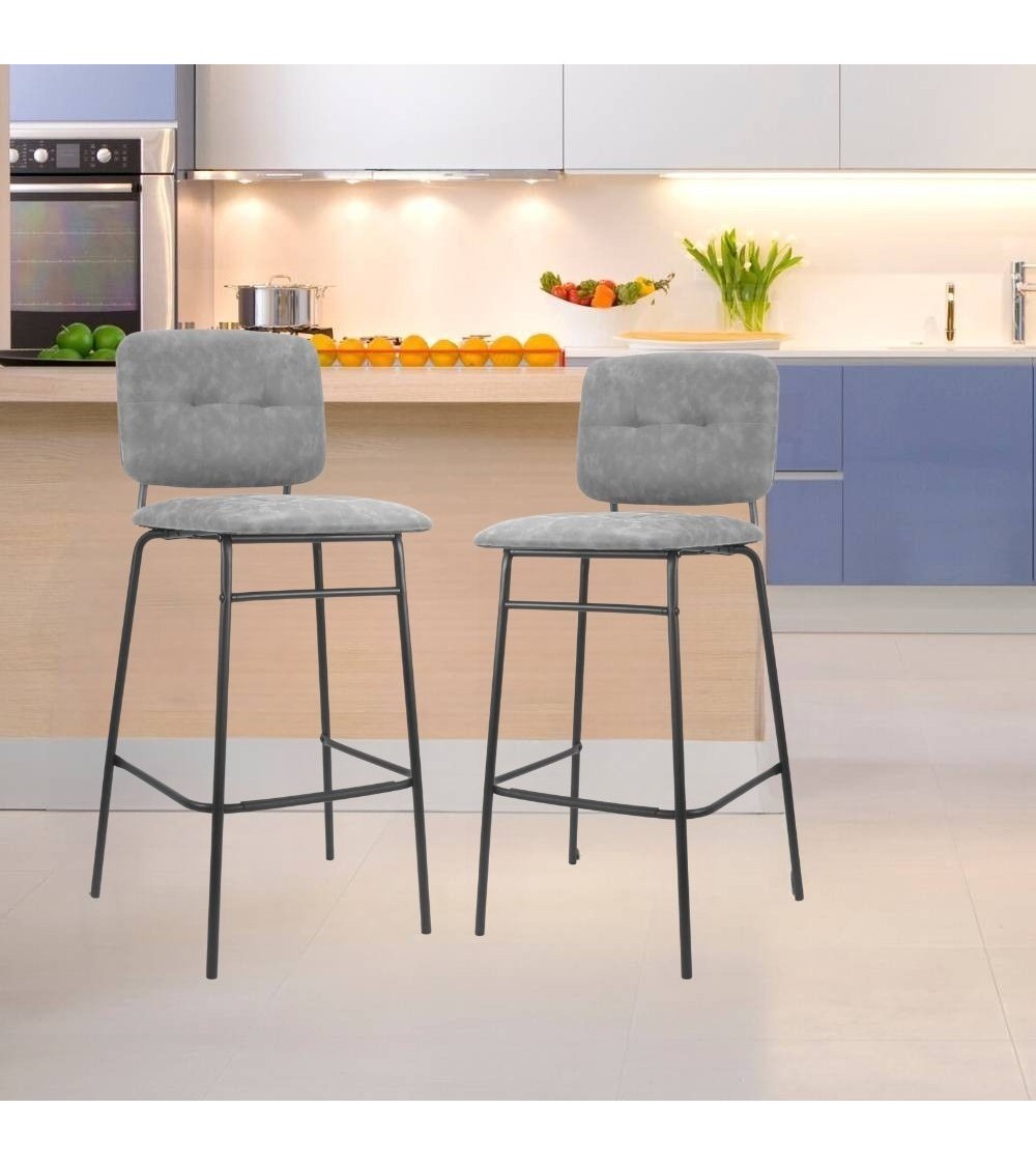 Sgabello Ross in velluto grigio con gambe nere