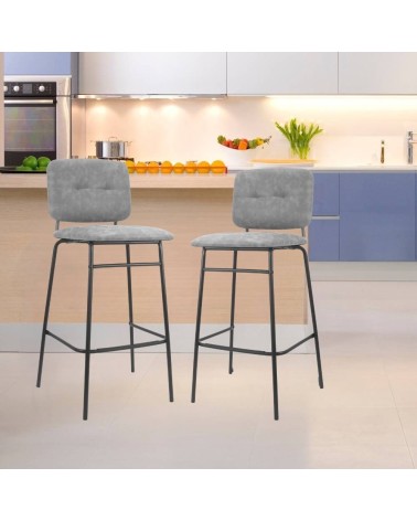 Sgabello Ross in velluto grigio con gambe nere