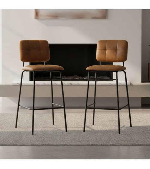 Sgabello Ross in tessuto color ruggine con gambe nere