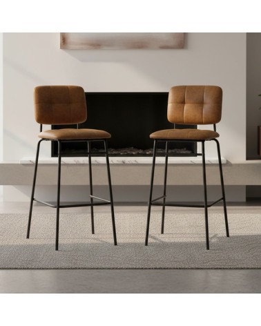 Sgabello Ross in tessuto color ruggine con gambe nere