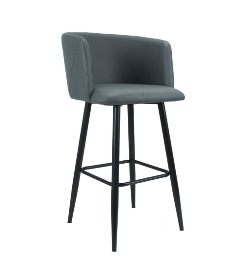 Sgabello Limin in ecopelle grigio con gambe nere opache