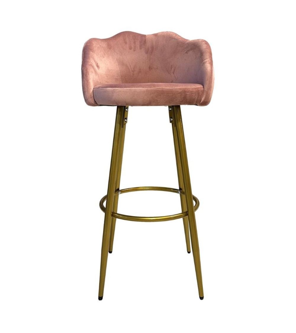 Sgabello Orel in velluto rosa con gambe dorate opache