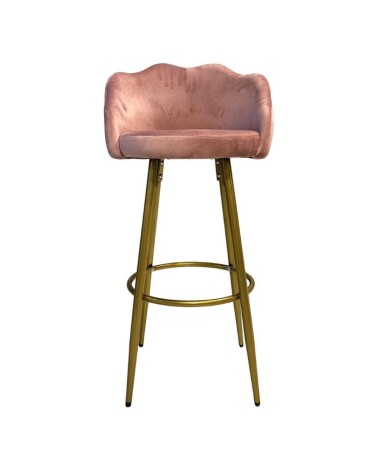 Sgabello Orel in velluto rosa con gambe dorate opache