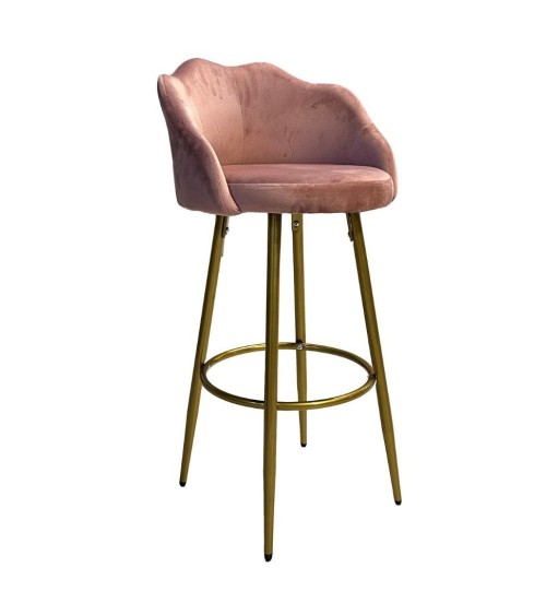 Sgabello Orel in velluto rosa con gambe dorate opache