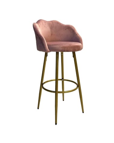 Sgabello Orel in velluto rosa con gambe dorate opache