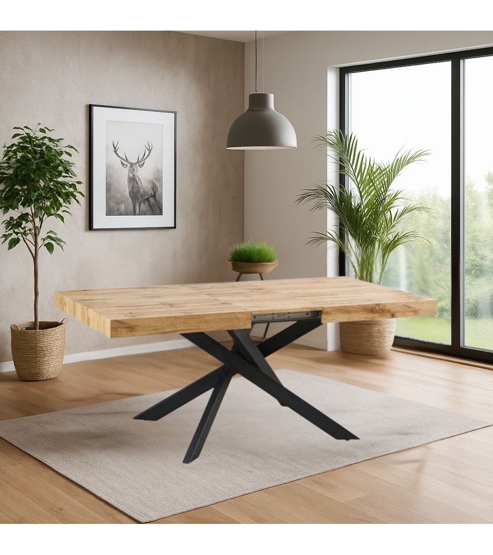 Tavolo Belinda allungabile piano colore rovere e struttura colore nero