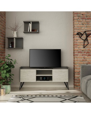 Porta TV Klappe antracite con ante bianche vintage e due mensole
