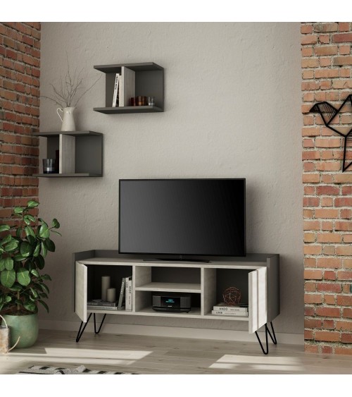 Porta TV Klappe antracite con ante bianche vintage e due mensole