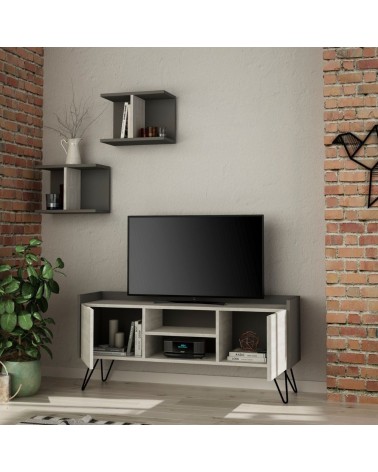 Porta TV Klappe antracite con ante bianche vintage e due mensole