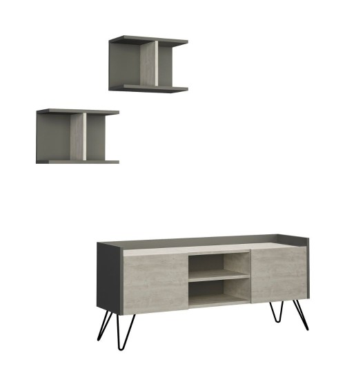 Porta TV Klappe antracite con ante bianche vintage e due mensole