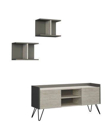 Porta TV Klappe antracite con ante bianche vintage e due mensole