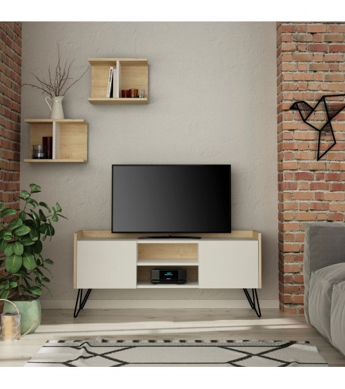 Porta TV Klappe rovere con ante bianche e due mensole