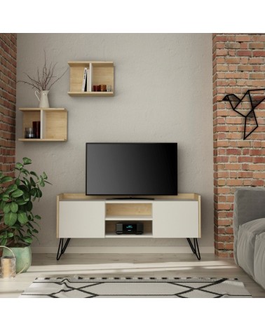 Porta TV Klappe rovere con ante bianche e due mensole