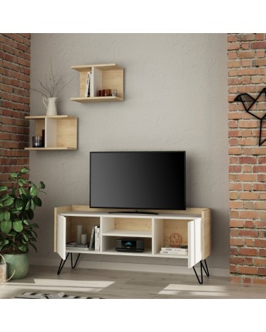 Porta TV Klappe rovere con ante bianche e due mensole