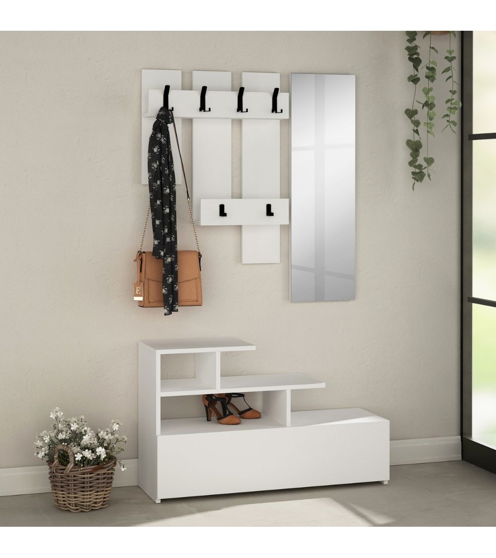 Mobile ingresso Vesty bianco con scarpiera e specchio