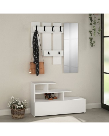 Mobile ingresso Vesty bianco con scarpiera e specchio