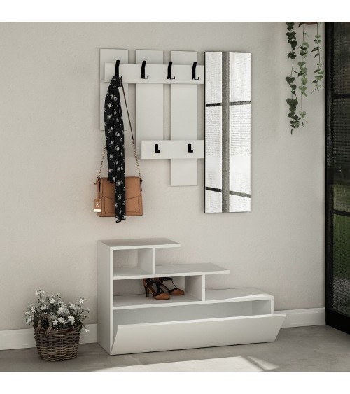 Mobile ingresso Vesty bianco con scarpiera e specchio
