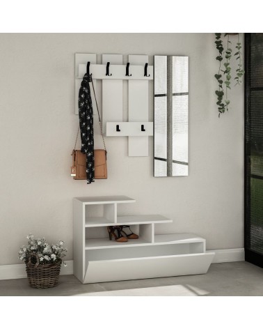 Mobile ingresso Vesty bianco con scarpiera e specchio
