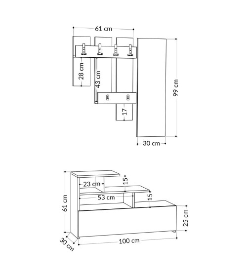 Mobile ingresso Vesty bianco con scarpiera e specchio