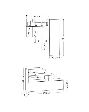 Mobile ingresso Vesty bianco con scarpiera e specchio