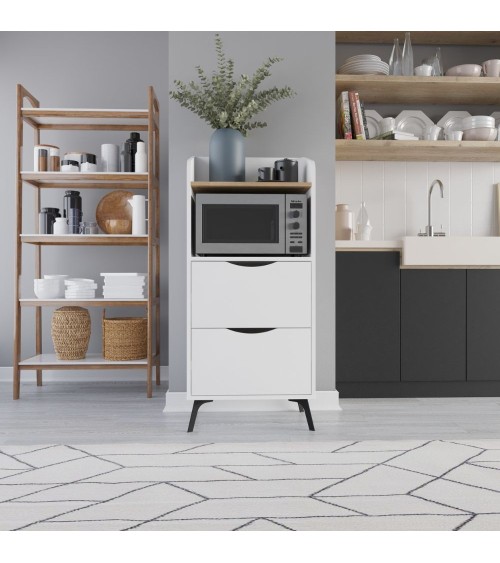 Mobile multiuso Gorki con cassetti bianchi e ripiano rovere