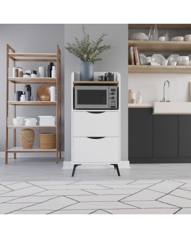 Mobile multiuso Gorki con cassetti bianchi e ripiano rovere