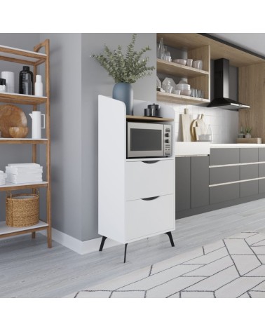 Mobile multiuso Gorki con cassetti bianchi e ripiano rovere