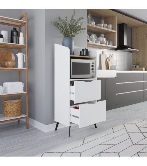 Mobile multiuso Gorki con cassetti bianchi e ripiano rovere